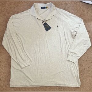 Polo Ralph Lauren Men’s 3XLT Polo Long Sleeve Shirt Beige Brown Pony Logo NWT